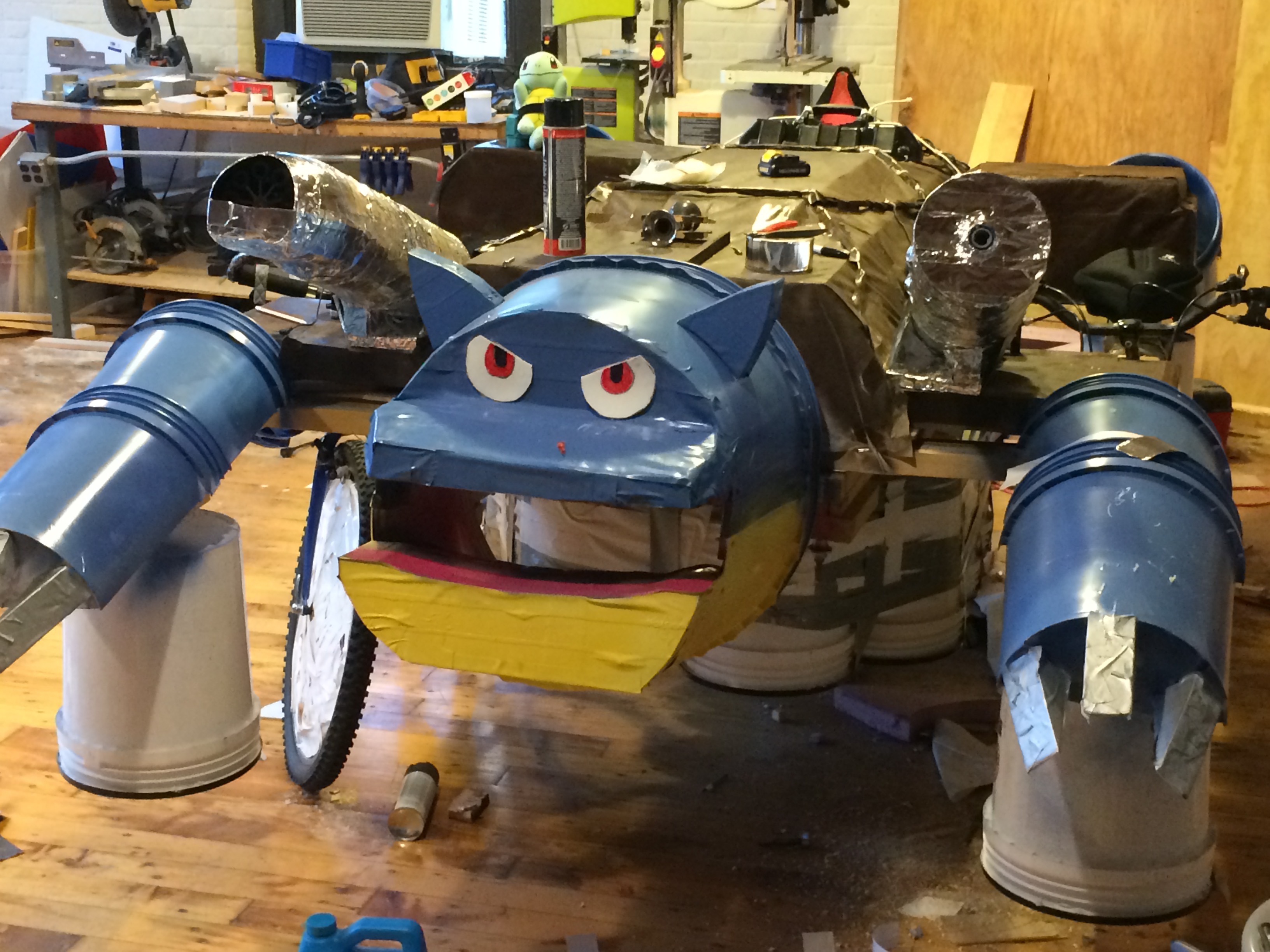 Squirtle Squad sculpture completed - giant turtle with water cannons